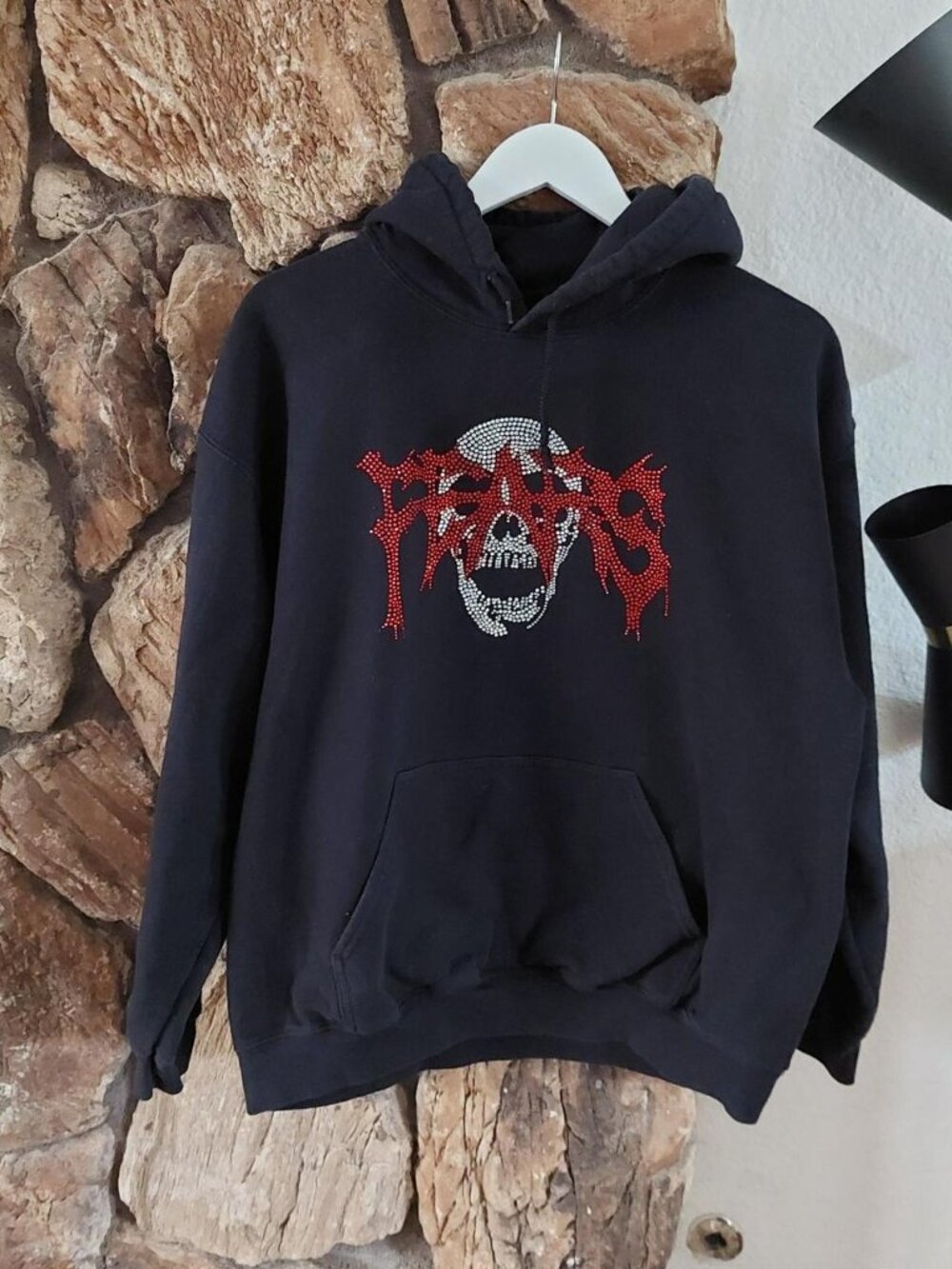 Personal Fears Skull Rhinestone Black Hoodie Sweatshirt Y2K Streetwear Size